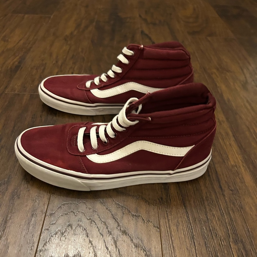 Vans Sk8-Hi Sneakers Burgundy Red Maroon Canvas Unisex Womens 8.5 Mens 6